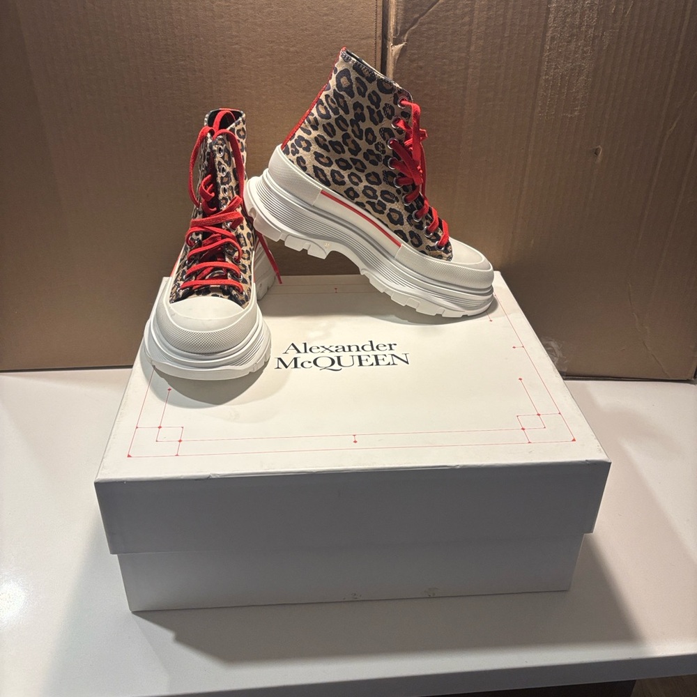 Alexander McQueen Leopard Print Sneakers with Red Accents